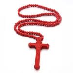 Mecrt Wooden Beaded Necklaces Religious Catholic Wood Bead Rosary Crucifix Cross Pendant Necklace for Men Easter Baptism Gift - Image 2