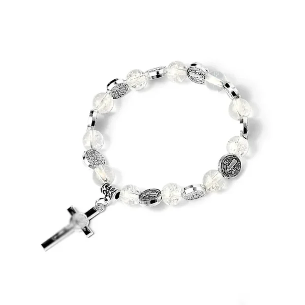 Catholic Rosary Bracelet 8mm Crystal Bead Hand Ornament Cross Rosary Hand String Christian Communion Gift Wholesale