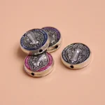Tibetan Style Flat Round Spacers Beads Colorful Tone Jesus Cross Crucifix Saint Benedict Metal Beads - Image 3