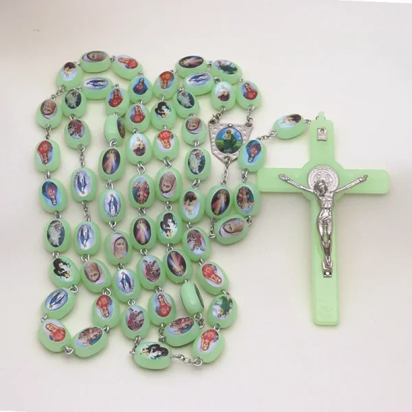 Catholic Rosary Luminous Material Large Size 59 Prayer Beads Jewelry Necklace Three-Way Wall Fine Beaded Necklaces