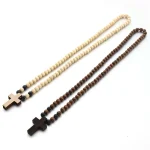 Mecrt Fashion Wood Beaded Rosary Necklace 8mm Wooden Beads Necklace with Cross Pendant Religious Necklaces - Image 6