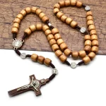 Handmade Religious Catholic Rosary Crucifix Jewelry Wood Beads Virgin Mary Charm Cross Pendant Alloy Material Jesus Inspired - Image 3