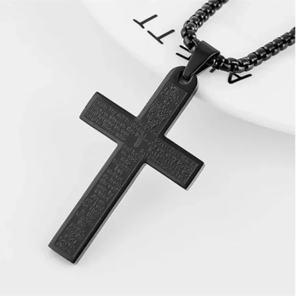 Mecrt Gold Plated Religious Stainless Steel Cross Necklace for Men and Women Lord’s Prayer Pendant 4 Colors Gift