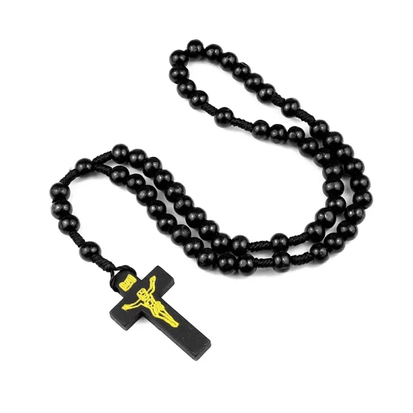 Cheap Rosary Cross Jesus Colored Beads Handmade Catholic Religious Wooden Jewelry Holy Communion Baptism Church Gifts Wh