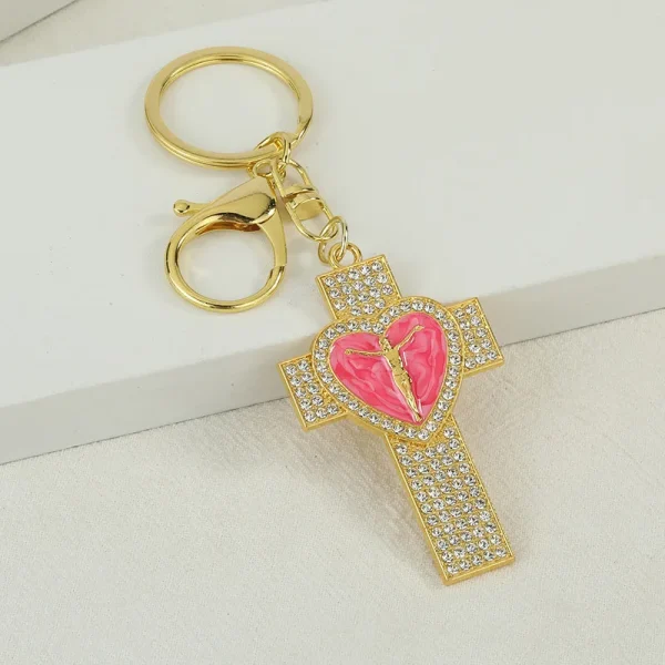 Direct Supply Personalized Cross Heart Diamond-Studded Keychain Pendant Carrying Diamond Cross Love