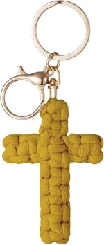 Regular Style Minimalist Handwoven Cotton Cross Keychain Cross/Crown/Roman Numerals Pattern for Car Accessories Soft Pendant Bag - Image 6