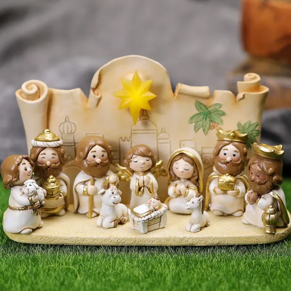 Christmas Gifts Cartoon Jesus Was Born Manger Ornaments Virgin Figures Resin Crafts Home Lighting Decorations Sculpture