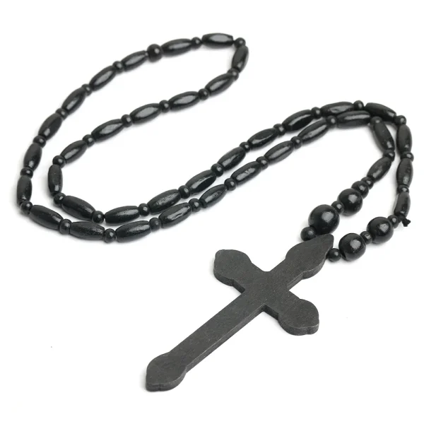 Wholesale Large Religious Wooden Catholic Cross Rosary Bead Necklace Elegant and Spiritual Accessories Christianity Pend
