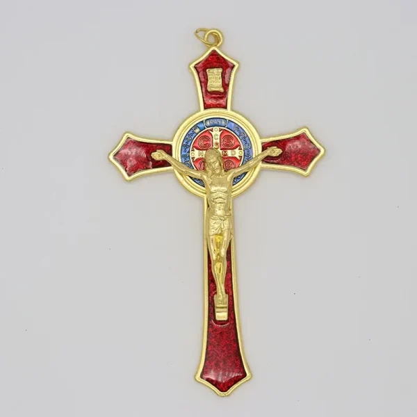 Mecrt Catholic Crucifix 11.5*7cm Metal Enamel Cross Jesus Christ Bitterness Religion Prayer Decoration Big Colorful Pend