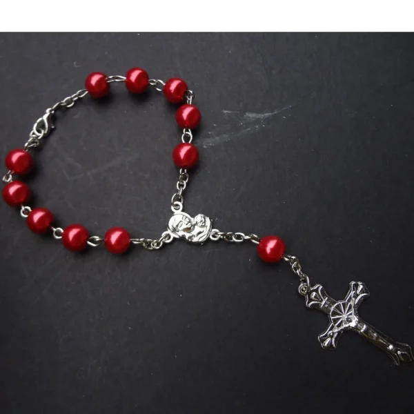 Wholesales Christian Jewelry Plastic Round Peal Glass Beads Rosary Crucifix Virgin Mary Pendant Rosary Bracelet