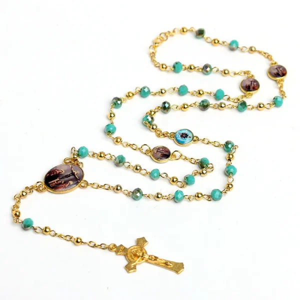 Rosary Prayer Beads Cross Necklace Colored GlassEaster Virgin Mary Christian Prayer Beads Processing and Customization
