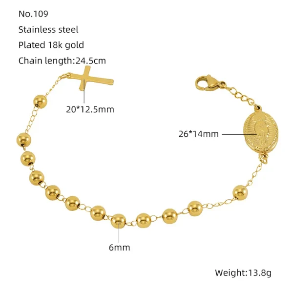 Catholic Rosary Bracelet Jesus Christ Prayer Religious Cross Jewelry Saint Benedict Pendants Stainless Steel Bead Chain