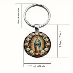 Our Lady of Guadalupe Round Glass Keychain Metal Flower Virgin Prayer Bag Decorative Pendant Gift Jewelry - Image 6