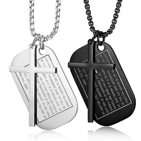 New Personalized Stainless Steel Prayer Wish Engraved Custom Unisex Square Army Card Cross Pendant Necklace