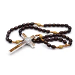 8*10 Dark Coffee Color Rice-Shaped Pearl Beads Bamboo Chain Diamond Braided Rosary Cross Necklace Export Jewelry - Image 2