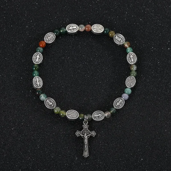 Catholic Jewelry Bracelet Saint Benedict Beaded Bracelet Black Gallstone Alloy
