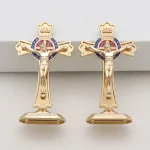 Mecrt Creative Gold-Plated Metal Crucifix Ornaments Catholic Cross Decorative Items for Home Office Christmas Elegant Desk