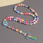 Mecrt Rosary for Child Necklace Colorful Polymer Clay Jesus Cross Pendant Beads Chain Holy Communion Baptism Kids Gift - Image 2