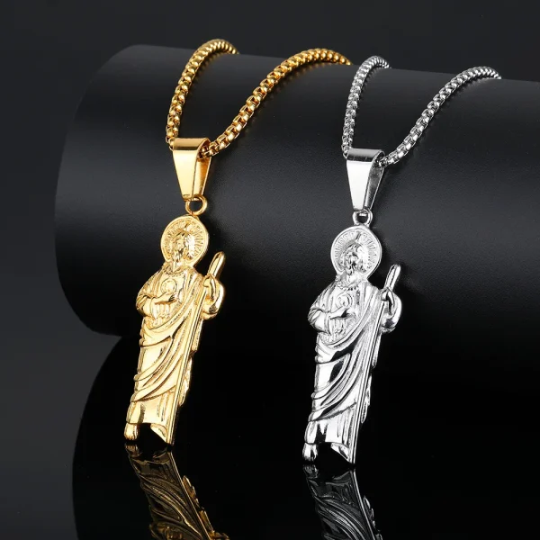 Mecrt Classic Vintage Stainless Steel Gold Plated God Pendant Necklace Religious Jewelry
