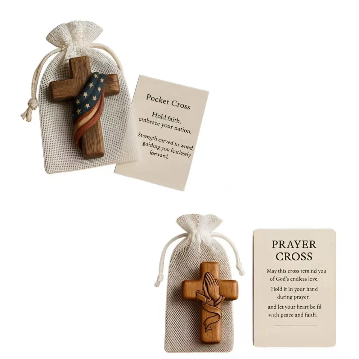 New Handy Wooden Pocket Prayer Cross Pair Gift - Image 4