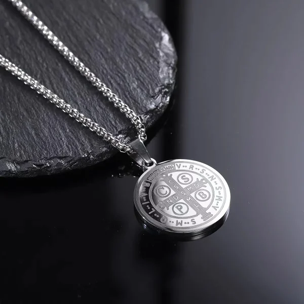 Catholic Saint Benedict Medal Cross Necklace Gold Plated Lariat Style Religious Protector Talisman Gift
