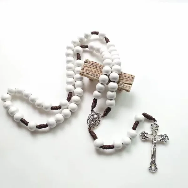 St Benedict Medal Religious Rosary 10mm Wood Beads Cross Necklace Catholic Rosaries