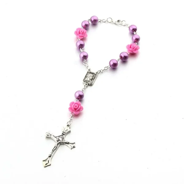 Wholesale Catholic Rosary Bracelet Prayer Fashion Cross Bracelet Gold Imitation Glass Pearl Handcrafted Curved Needle Br