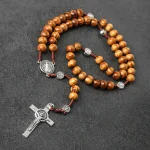 Custom Catholic Rosary Beads Necklace 8*10mm Wooden Beads with Cross & Jesus Saint Religious Jewelry & Gift Making Supplies - Image 2