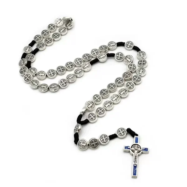 St Benedict Medal Hand Made Knotted Cord Rosary Religious Necklace for Men and Women