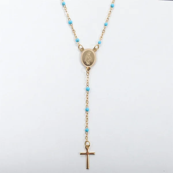 Catholic Rosary 18K Gold Vacuum Plated Stainless Steel Jewelry Christian Religious Totem Cross Necklace Church Gift