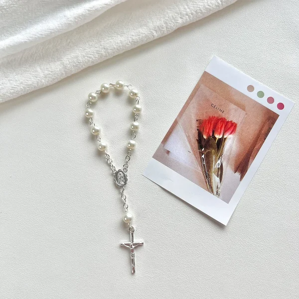 Best Selling Catholic Mini Rosary Beaded Bracelets with Heart Cross Finger Chain Gold Plated Baptism Communion Gift for 