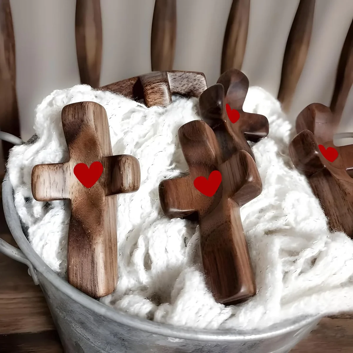 Polished Black Walnut Mini Wooden Cross Thumb Religious Sculpture Gift - Image 4
