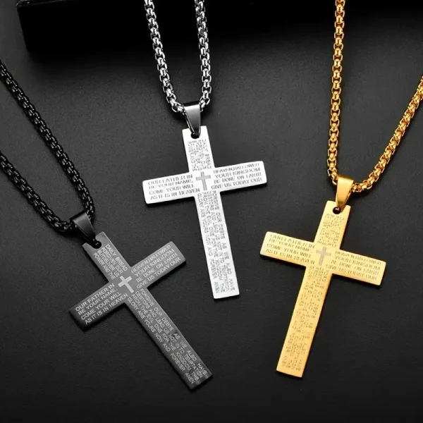 Mecrt Stainless Steel Cross Pendant Necklace for Men and Women Gold Plated for Gift Wholesale Jewelry