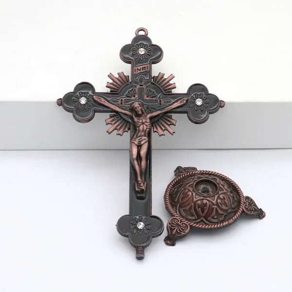 Catholic Christian Cross Ornament Metal Crafts Religious Projects Jesus Statue and Bracket Church Decoration Wholesales