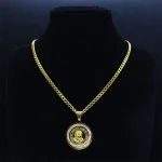 Mecrt Stainless Steel Zircon Father's Day Geometric Circle Round Medal Pendant Necklaces 18K Gold Plated/Silver Necklace Gifts - Image 4