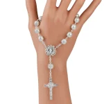 Gold Silver Lace Glass Imitation Pearl Rosary Rosary Bracelet 10mm Cross Beaded Bracelet - Image 4