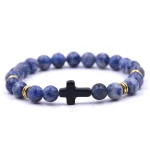 Tiger Eye Volcanic Stone for Bracelet Black Cross with Elastic Cord Trendy Christian Religious Accessory - Image 4