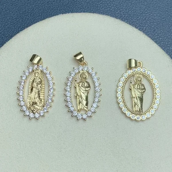 Our Lady of Guadalupe Virgin San Jude Pendants Plated Gold Rhinestone Charms for Jewelry Making Religion Necklace Bracel