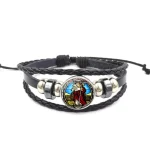 Mecrt Men's Religious Punk Cuff Bracelets Virgin Mary Medal Beaded Woven Leather Wristband Zodiac Gifts with Cross Shape - Image 5
