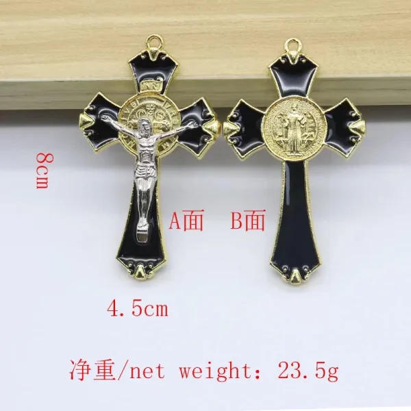 Mecrt Catholic Jesus Cross Pendant 8*4.5cm Saint Benedict Crucifix Cross for Necklace Keychain Making
