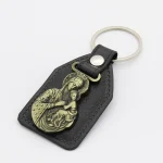 Catholic Religious Keychain Virgin Mary Jesus 3d Keychains Vintage Alloy PU Leather Combination Saint Christopher Christ-Bearer - Image 2