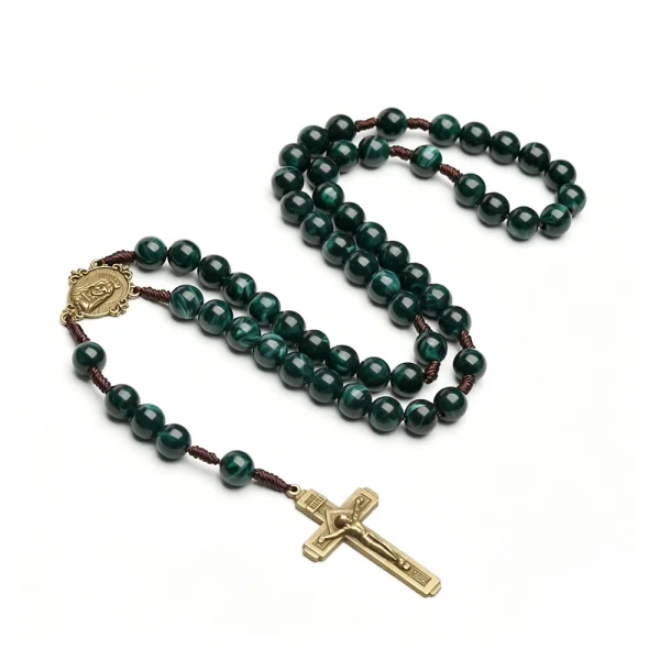 Mecrt Plastic Beads Rosary 10mm Green Beads Handcrafted Rosario Zinc Alloy Catholic Antique Cross Pendant Necklace