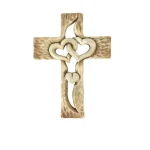 Mecrt Gold Metal Heart Cross Hands Holding Love Cross Sculpture Carved Wooden Cross-intertwined Hearts - Image 6