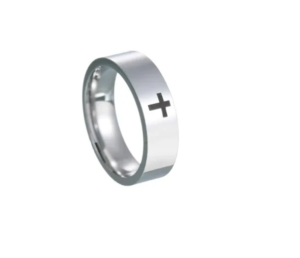 Catholic Christian Religious Cross Ring 6mm/8mm Titanium Steel Unisex Trendy Golden Silver Ring