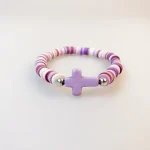 Natural Stone Cross Bohemian Colorful Women Soft Clay Beaded Elastic Multi-Layer Bracelet - Image 4
