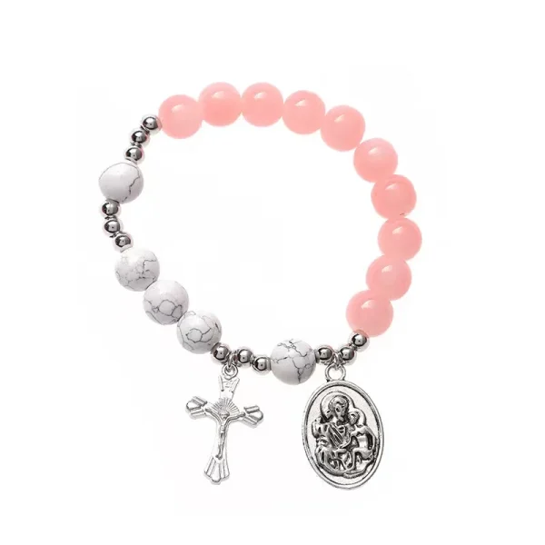 Christian Bracelets Catholicism Religion Jewelry Pendant Cross Virgin Mary Magnesite Ore and Powder Crystal