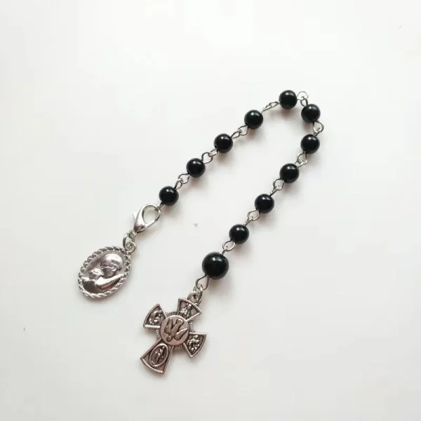 Wholesale Black Glass Bead Rosary Christian Catholic Religious Jewelry Jesus Cross Bead Bracelet Fashion Beaded Bracelet