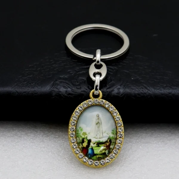 Catholic Theme Alloy Handmade Commemorative Cartoon Photo Frame Oval Micro-Inlaid Jewelry Keychain Pendant
