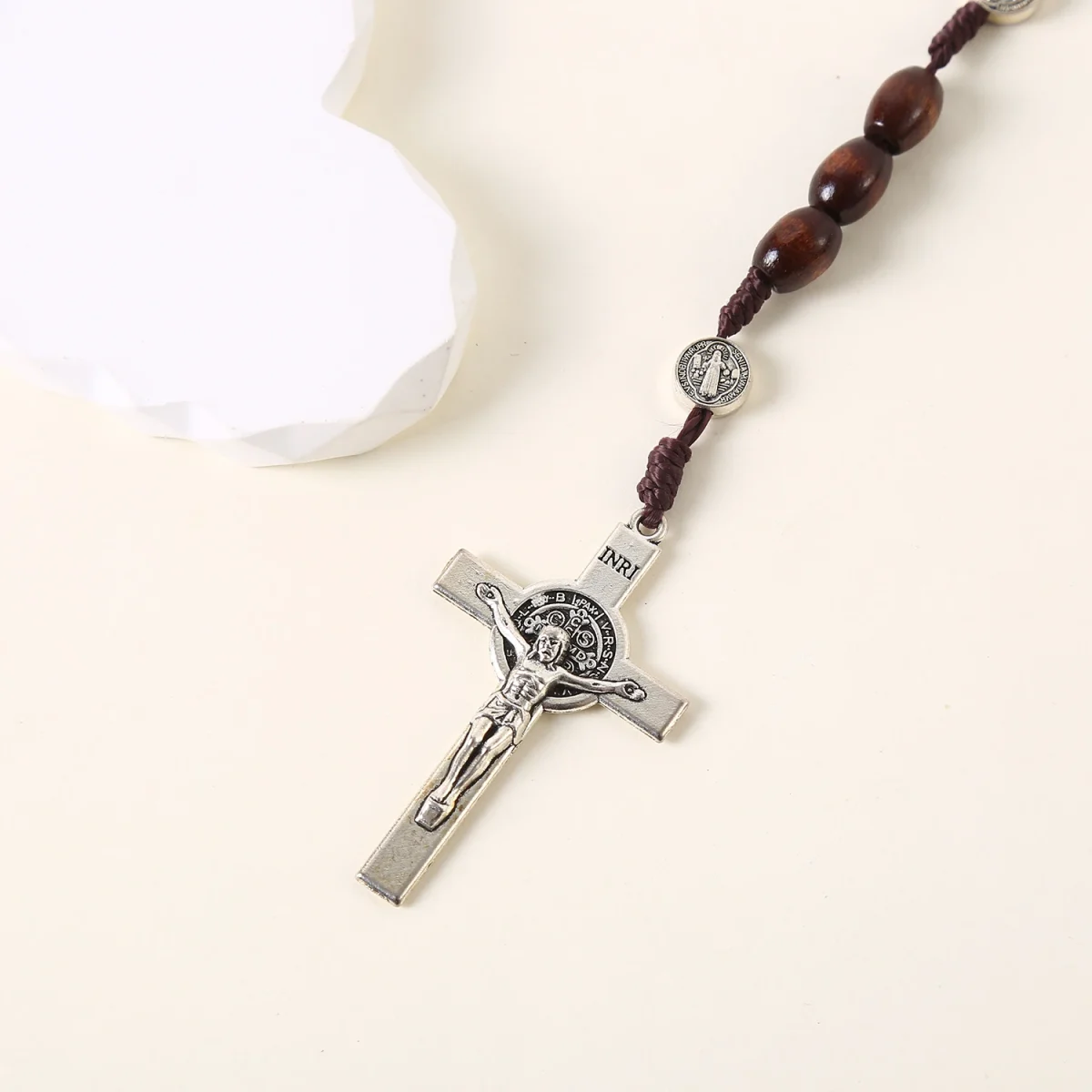 Catholic Custom Rosary Beads 8*10mm Wooden Beads Cross Jesus Saint Necklace Jewelry Christianity Rosaries Gift Making Supplies - Image 3