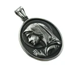 Catholic Stainless Steel Our Lady Medal Christian Embossed Oval Medal Raised Edge Rays of Light Virgin Mary Pendant